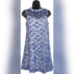 AS U Wish Blue and White Lace Overlay Dress